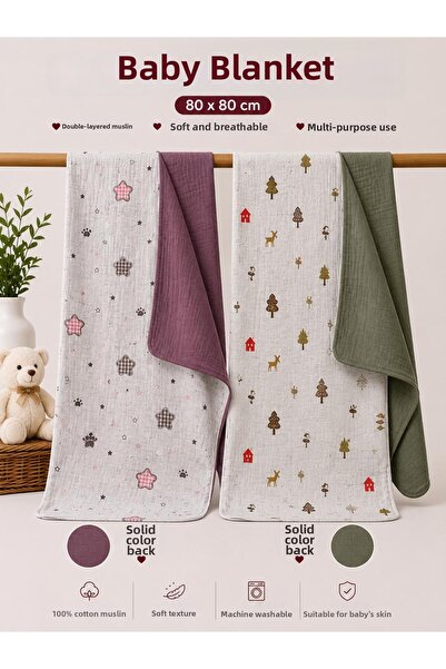 Zümra Baby Multi-Purpose Double-Sided Muslin Blanket & Blanket Set of 2 100% ...