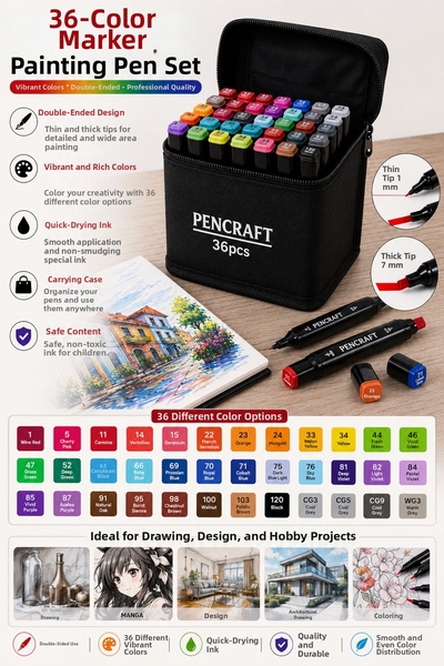 House Bird 36-Piece Double-Sided Marker Pen Set – Professional Drawing and Pa...