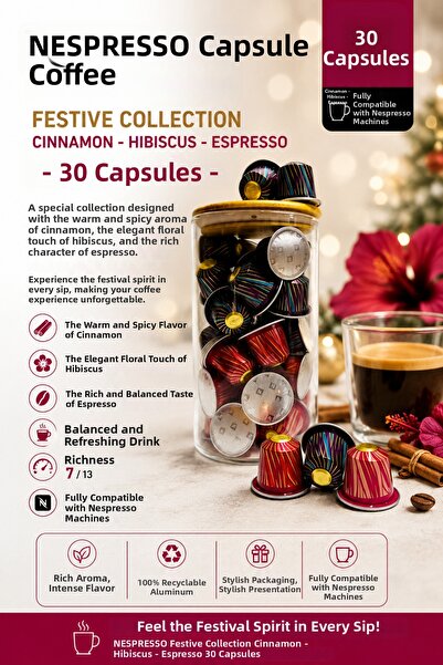 Nespresso مجموعة احتفالية: قهوة كبسولات بنكهة القرفة والكركديه والإسبريسو 30 ...