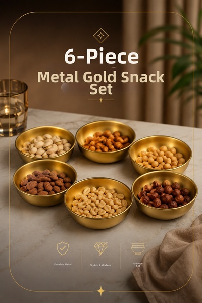 Funny Life Metal Gold 6-Piece Snack Bowl Set Gold Presentation Bowl Breakfast...