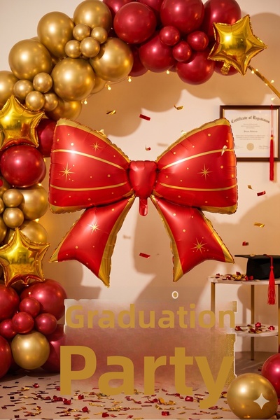 DODOMAR Graduation Bow Foil Balloon Red Gold 98X75 cm Graduation Party Orname...