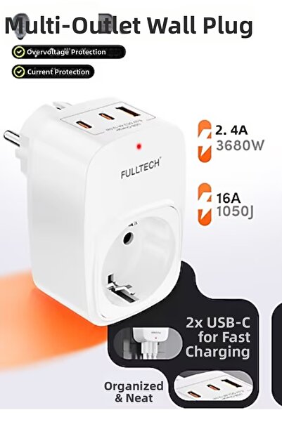 SMRSTORE Current Protected Single Wall Socket – 1 Socket, 2 Type-C + 1 USB In...