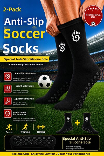 BS BEYAZ SHOES Pachet de 2 șosete de fotbal Pro anti-alunecare cu talpă din s...
