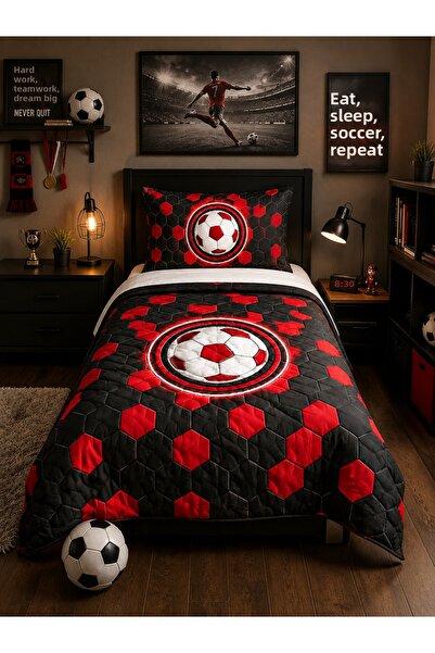 HOMESSA Black Red Fan Children's Room Single Pique Bedspread