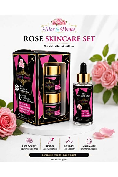 MOR PEMBE Purple&Pink Rose Skincare Set, Day and Night Face Cream, Retinol An...