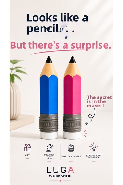 LUGA ATÖLYE Giant Pencil Case - 3D Printed Pen-Shaped Multi-Purpose Organizer