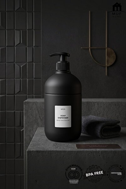 MUF HOME Black Matte Liquid Soap Dispenser 660 Cc - Giant Volume Glass Soap D...