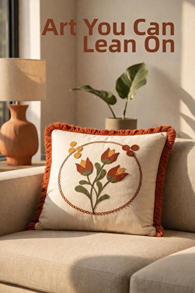 Bella Home Premium Punch Embroidery Throw Pillow 40 cm X 40 cm - 1 Piece