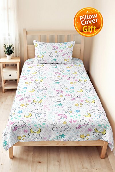 Evimde Bambaşka Bulut Ay Yıldız Children's Room Single Pique Set-Pink Mint 16...
