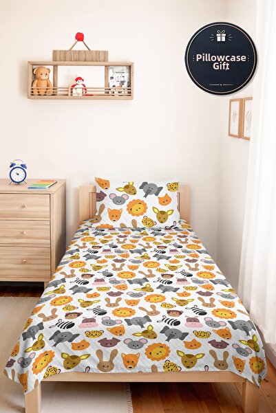 Evimde Bambaşka Safari Animal Kids' Room Single Pique Set - Colorful Cute 160...
