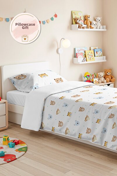 Evimde Bambaşka Animal Figured Pastel Children's Room Single Pique Set-White ...