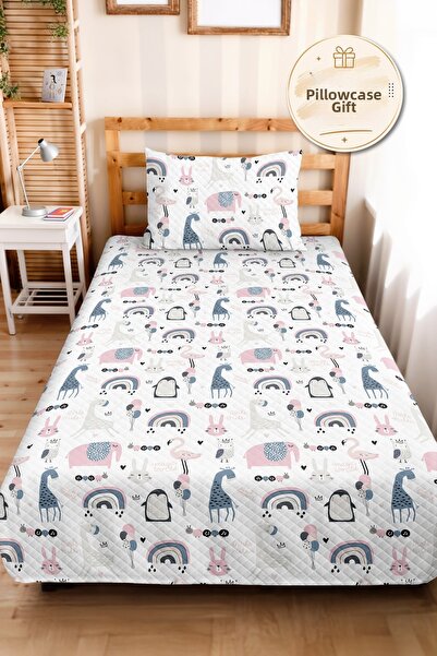 Evimde Bambaşka Pink Rainbow Girl's Pique Set - Pastel Baby Room Bedspread wi...