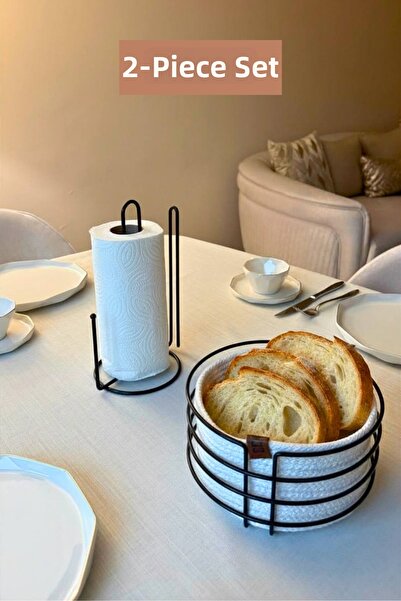 Edora Home Set of 2 Black Vertical Paper Towel Holders with Dividers Round Br...