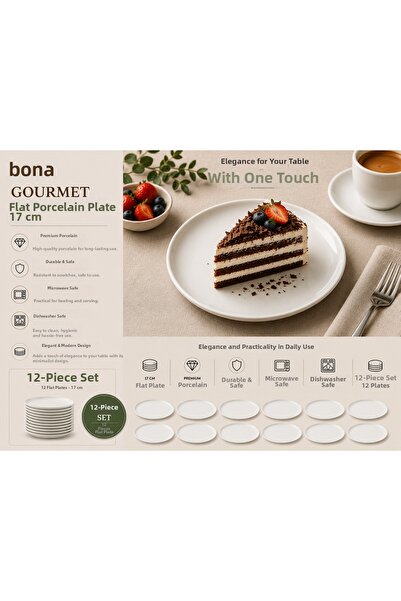 Bonnami Bonna Gourmet Flat Porcelain Plate / 17 cm White Porcelain Dessert, C...