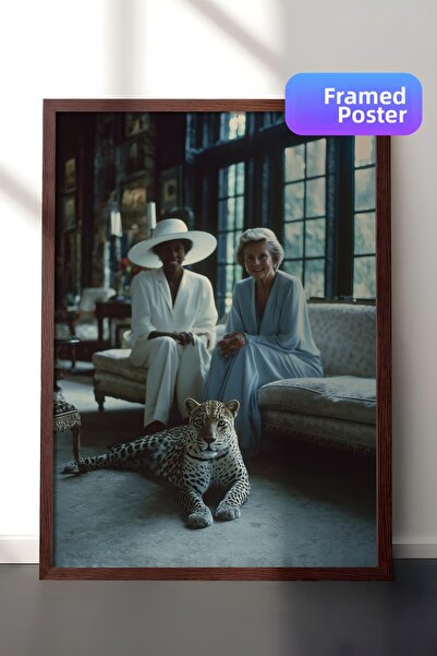Postifull Woman and Leopard Poster, Brown Framed Poster, Old Money Series, No...