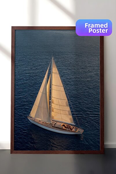 Postifull Sailboat Poster, Brown Framed Poster, Old Money Series, No:113204