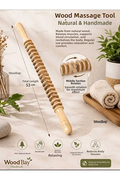 WoodBay Wooden Rotating Massage Tool 53 cm |   Reflexology Massage Stick Back...