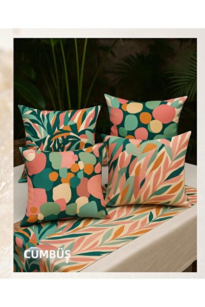 Home Cümbüş Premium Raschel Velvet Throw Pillow and Runner Set (5 Pieces)