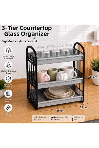 bimbambom Suport pentru pahare pe blat cu 3 niveluri, Organizator din plastic...