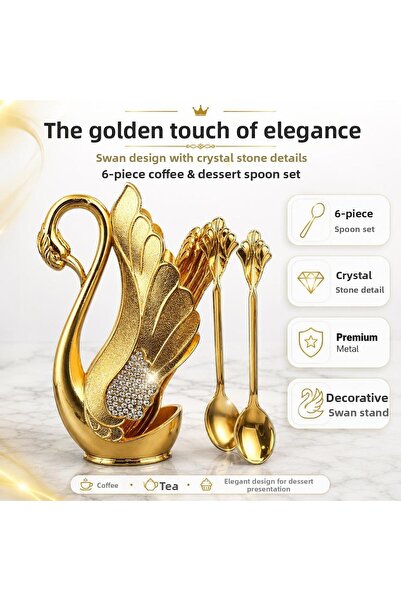 e-life shop مجموعة مكونة من 6 ملاعق للقهوة والشاي والحلوى مع حامل بجعة نورديك...