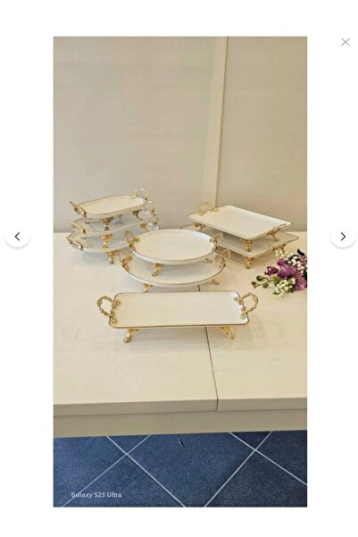Buldem 8 Piece Porcelain Presentation Set with Footed Handles Gold Service Pr...