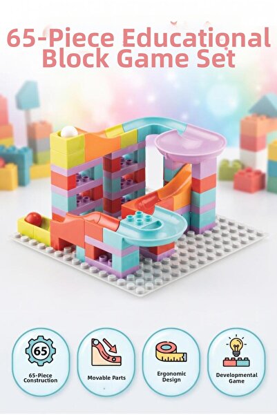 Tıfıl Toys مجموعة مكعبات انزلاقية مكونة من 65 قطعة، تتضمن منزلق كرة ومسار وكت...