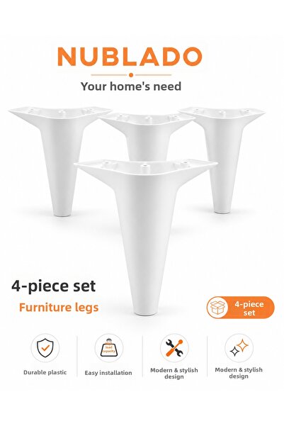 NUBLADO Set de 4 picioare de mobilier conice albe – picioare pentru fotoliu, ...