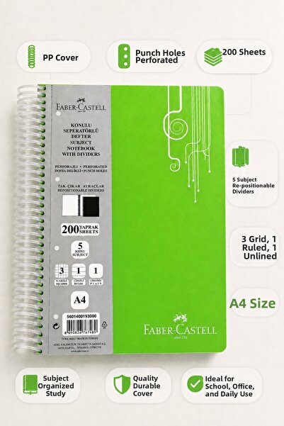 Faber Castell Faber Notebook with Separator 200 Sheets 5 Sections Removable P...