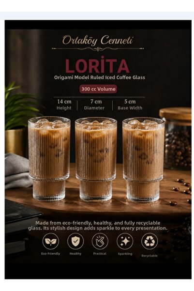 ORTAKÖYCENNETİ Glass for Cold Coffee 3 Units Origami Line Model 300 Cc Volume...