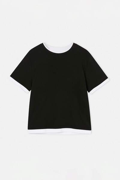 Trendyol Curve Black Collar Sleeve and Hem Detail Basic Knitted Plus Size Blo...