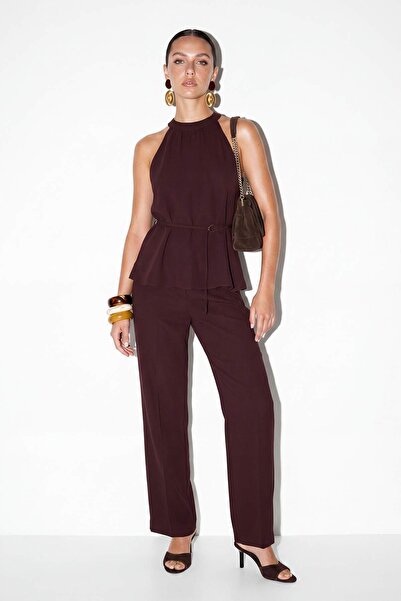 Drop by TrendyolMilla Plum Waist Slim Belted and Elastic Wide-Cut Blouse with...