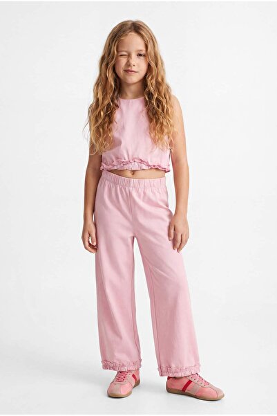 TRENDYOLKIDS Ružičasti jednobojni tkani donji i gornji set TKDSS26AU00021
