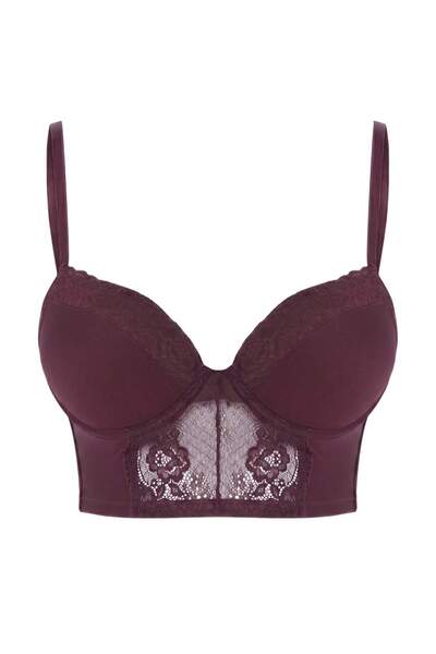 Trendyol Collection Sutien tricotat cu bretele din microdantelă bordeaux, cu ...