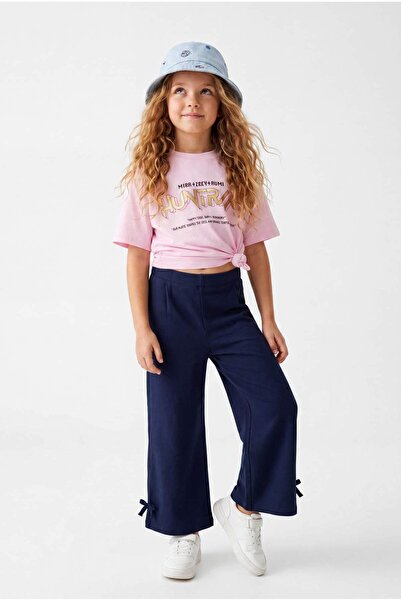 TRENDYOLKIDS Pantaloni tricotați uni cu panglică pentru fete, albastru marin ...
