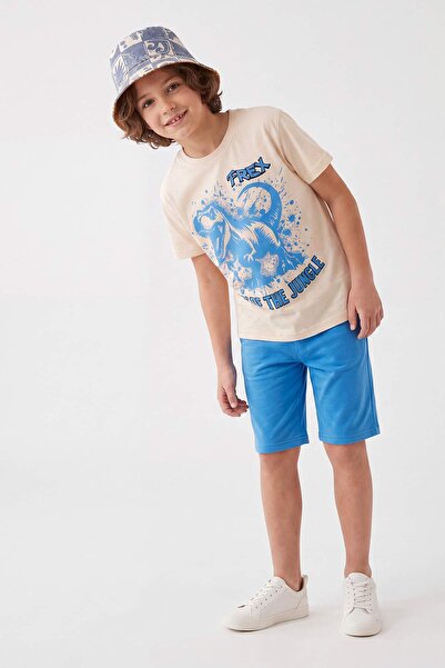TRENDYOLKIDS Plavi Štampano Pleteno Gornji - Donji Set TKDSS26AU00106