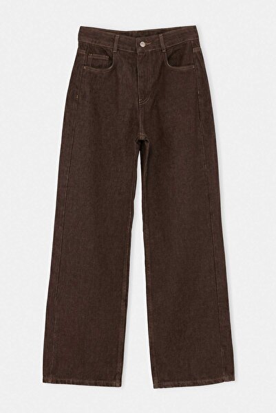 Trendyol Collection Brown Vintage Wash High Waist Wide Leg Jeans Twoaw27Je00047