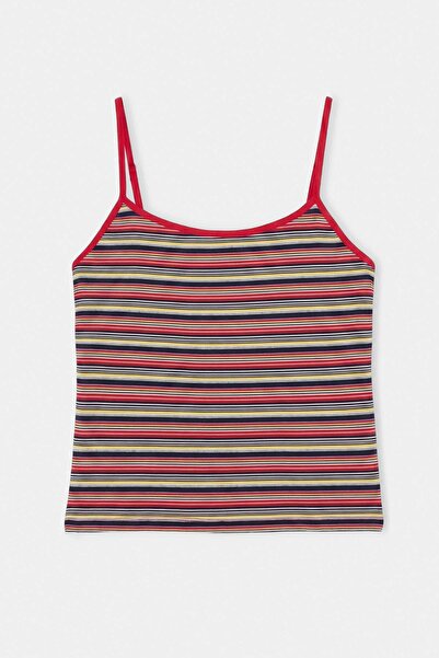Trendyol Curve Multi-Colored Striped Thin Strap Knitted Large Size Undershirt...