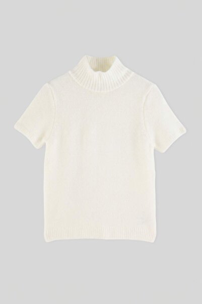 Trendyol Collection Ecru Stand Collar Short Sleeve Crop Knitwear Blouse Twoaw...