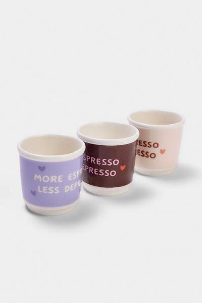 TRENDYOLMİLLA HOME 3-Piece Slogan Printed Porcelain Espresso Cup Set