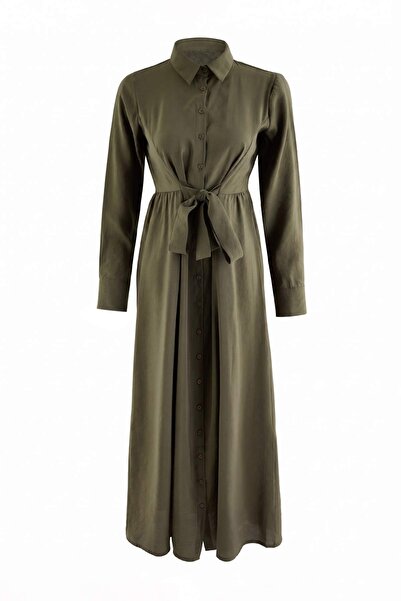 Trendyol Modest Khaki Waist Adjustable Modal Fabric Maxi Woven Hijab Dress Tc...