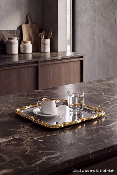 TRENDYOLMİLLA HOME صينية تقديم مربعة بتفاصيل ذهبية 23x23 سم TPHAW27TPS00001
