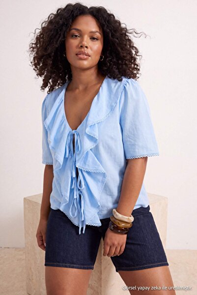Trendyol Curve Baby Blue Aerobin Woven Plus Size Blouse