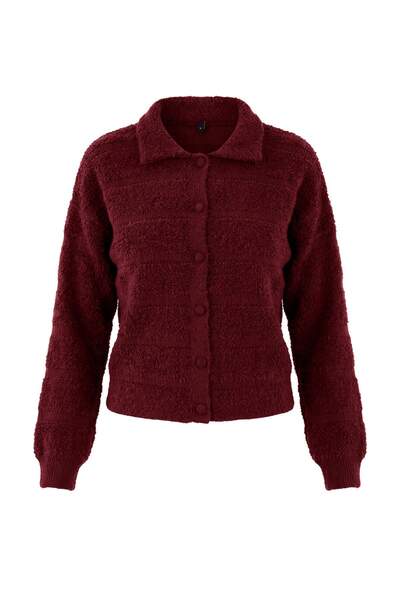 Trendyol Collection كارديجان تريكو ناعم الملمس بياقة بولو من بلون البرقوق TWO...