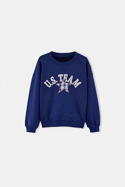 TRENDYOLKIDS سويت شيرت محبوك بلون أزرق داكن TKDAW27SW00006