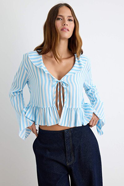 Trendyol Collection White-Blue Blouse Twoss26Bz01121
