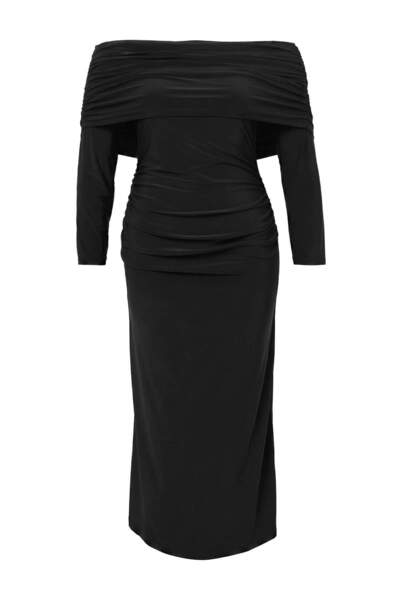 Trendyol Curve New Year's Black Gathered Carmen Collar Stretchy Maxi Knitted ...