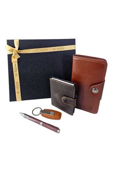 velve Set cadou pentru barbati Business Kit, cu portofel lung, carnetel, brel...