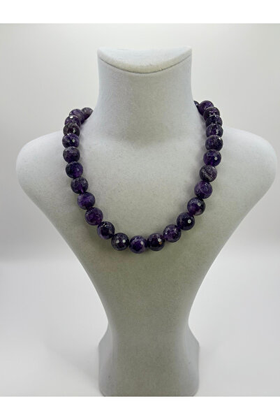 Butik Mize Amethyst Line Doğal Taş Kolye - Derin Mor Ametist Kristal Kolye 42 Cm
