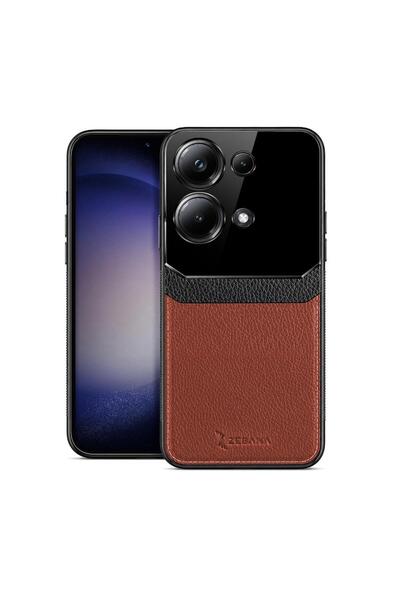 Zebana Xiaomi Redmi Note 13 Pro 4G Uyumlu Kılıf Zebana Lens Deri Kılıf Kahver...