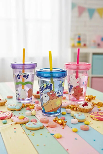 Miniso We Baby Bears Lisanslı Pipetli Sulu Plastik Şişe – Çift Duvarlı ve BPA...